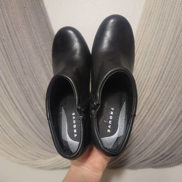 Trouve Black Leather Wedge Ankle Boots Sz 7.5 - Picture 6 of 8